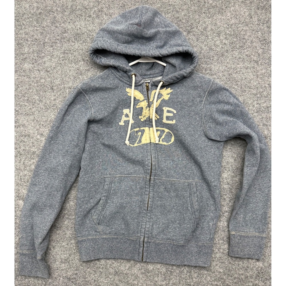 American Eagle Outfitters Mens Small Blue Heathered Full Zip Graphic Hoodie AE77
